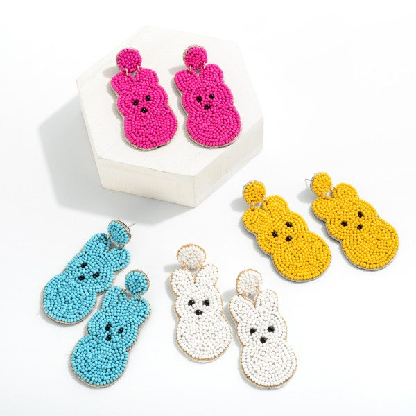 Easter Bunny Seed Beaded Drop Earrings