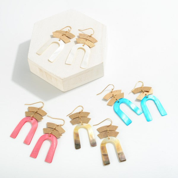 Iridescent Arch Drop Earrings With Gold Layered Details