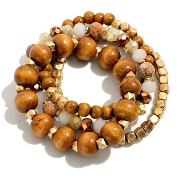 Beaded Wood Stretch Bracelet Set