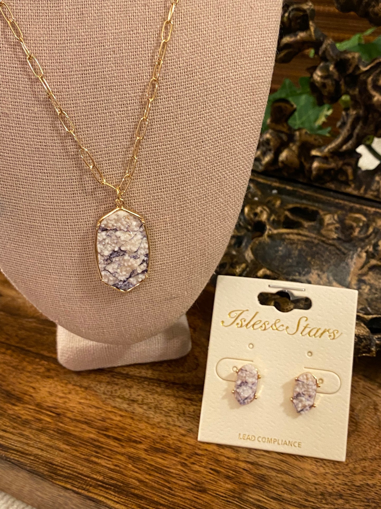 Howlite Druzy Stud Earrings Or Necklace