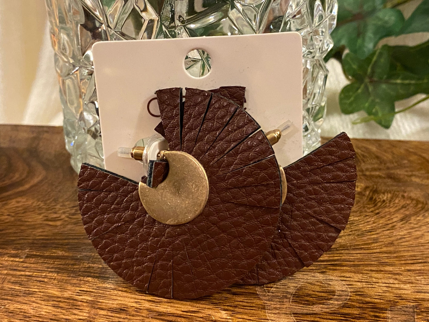 Leather Circle Post Back Earrings Brown or Taupe