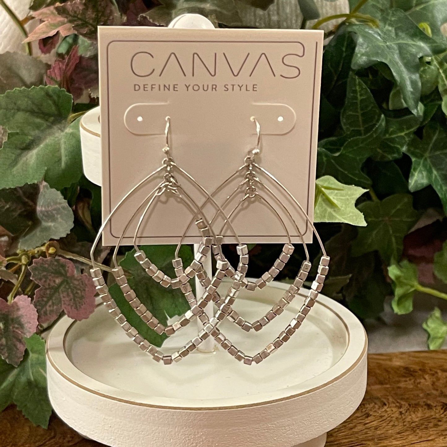 Silver Triple Layer Beaded Dangle Earrings
