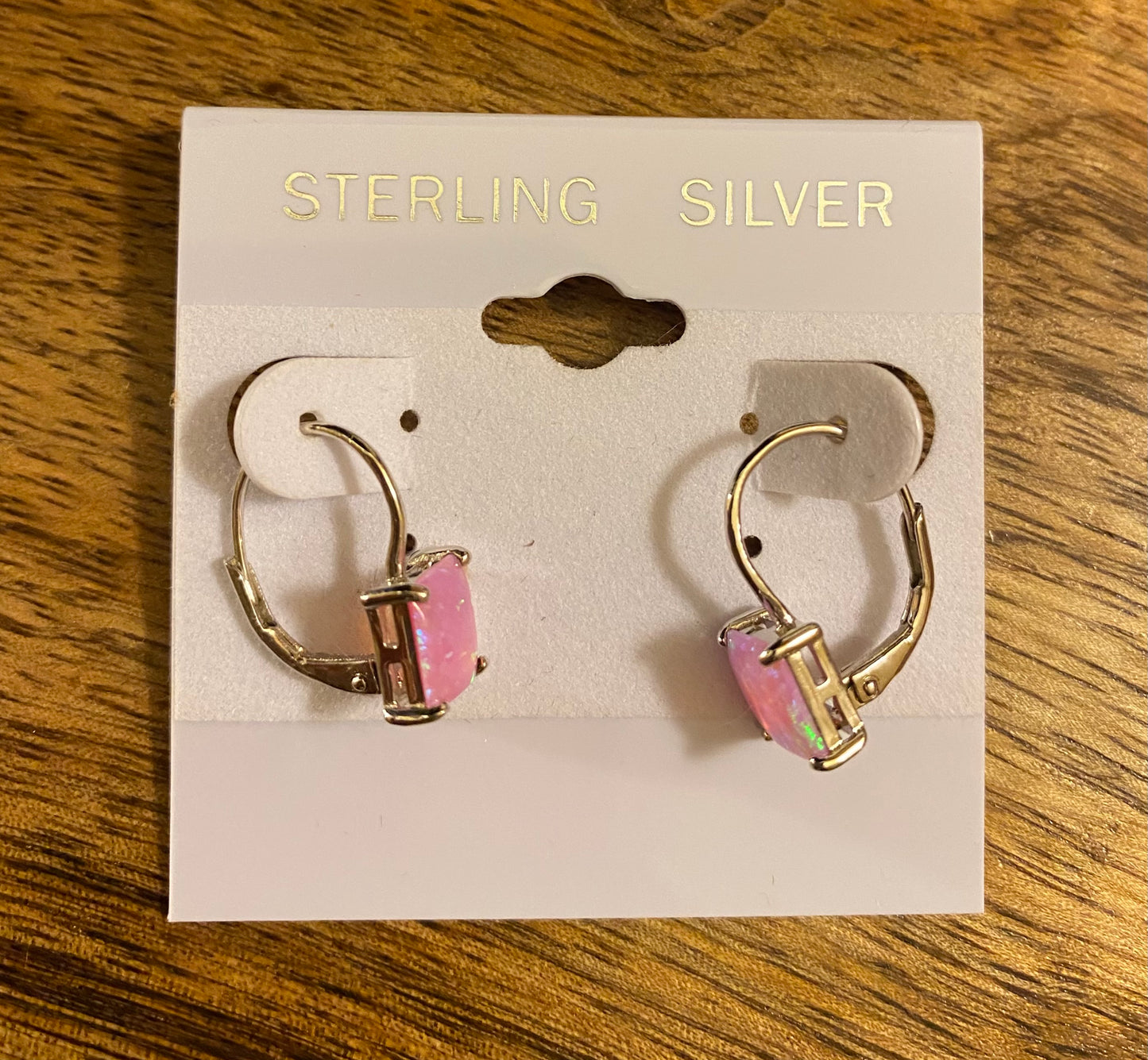 Sterling Silver Lever-back Earrings • Pink Opal