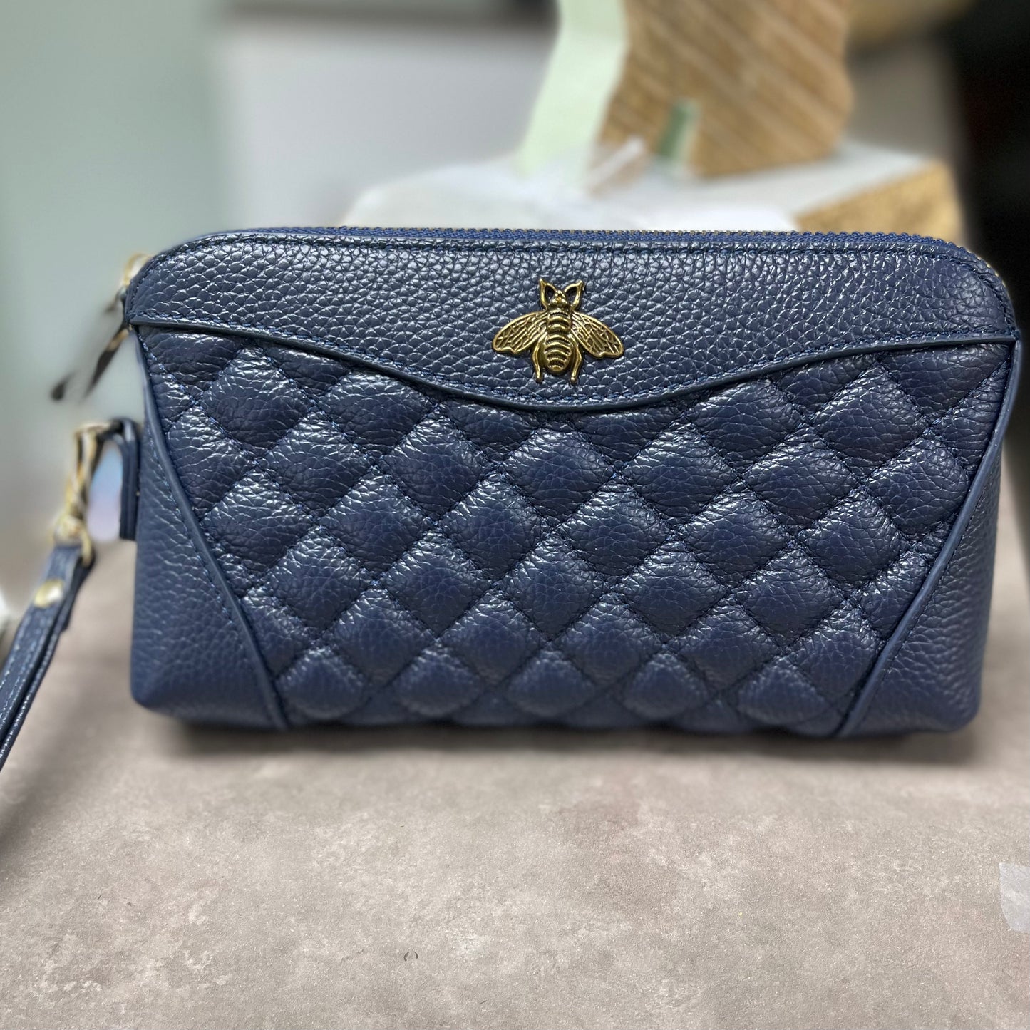 Genuine Leather Navy Clutch/Wristlet