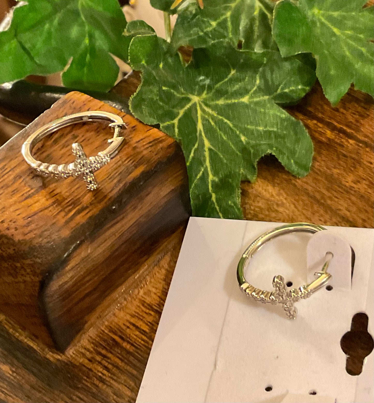 Sterling Silver Bubbly Cross Hoops Round Cut Clear CZ Earrings