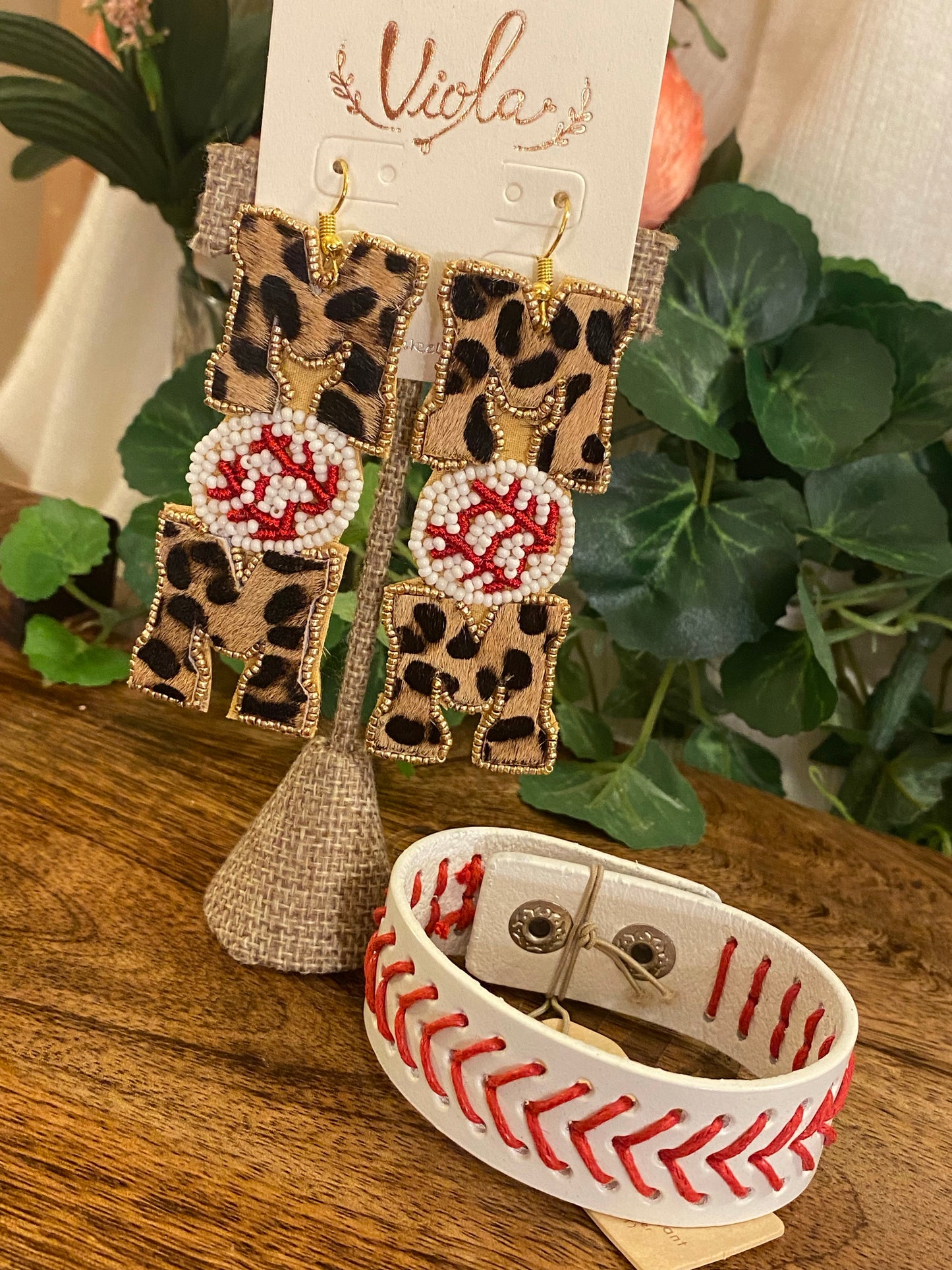 seed bead earrings baseball mom
