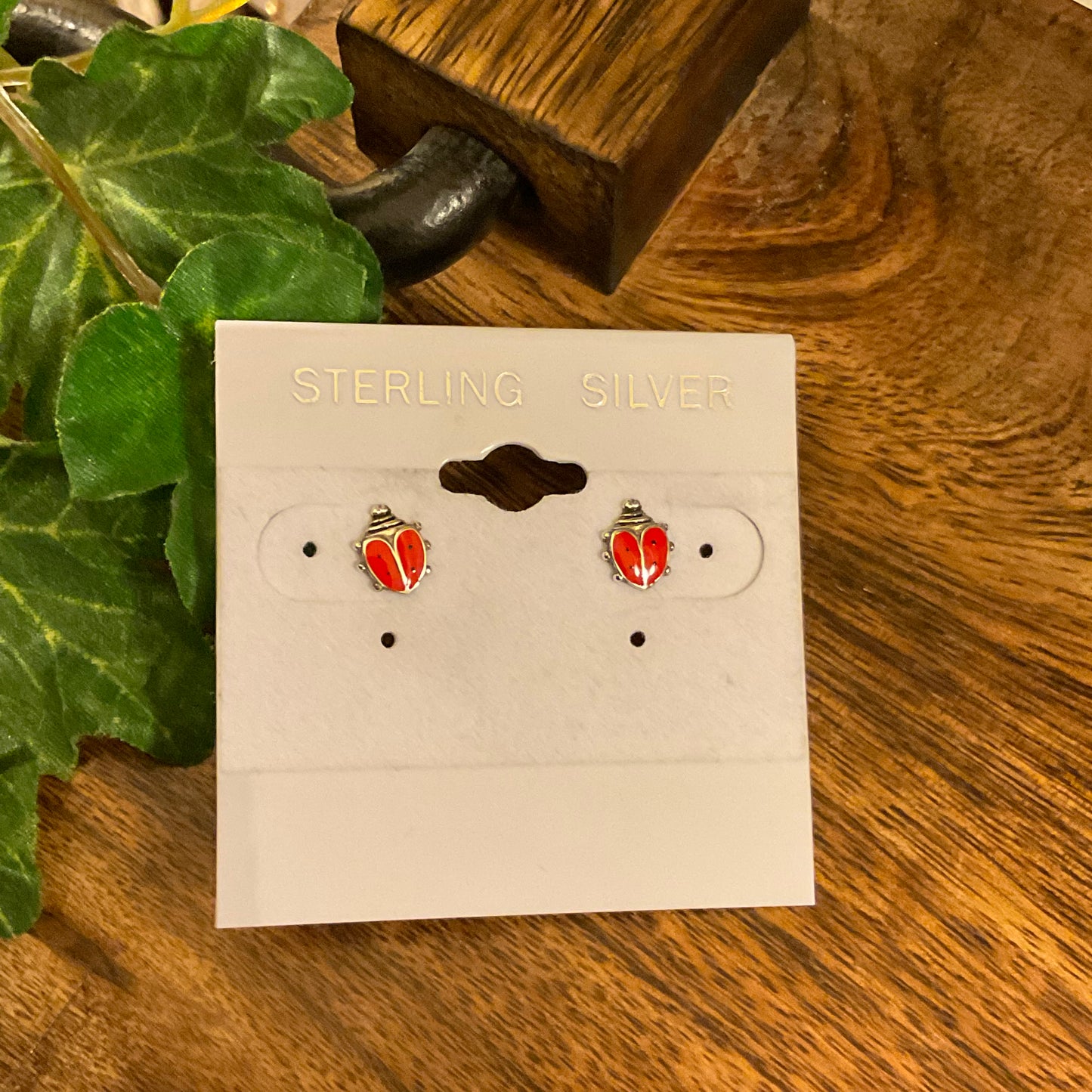 Sterling Silver Enamel Lady Bug ๐ Post Back Earrings