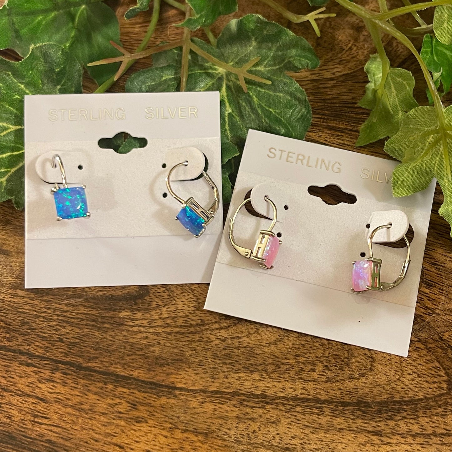 Sterling Silver Lever-back Earrings • Pink Opal