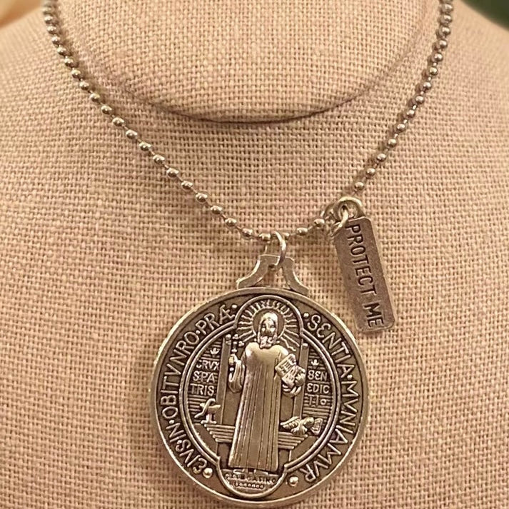 Saint Benedict Protect Me Pendant on 24” Chain