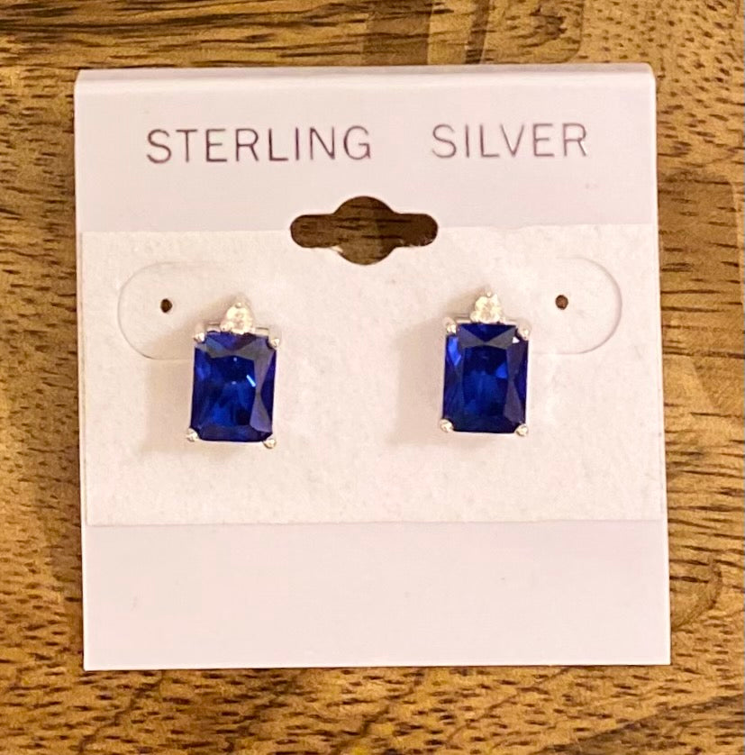 Sterling Silver Sapphire Post Back Earrings