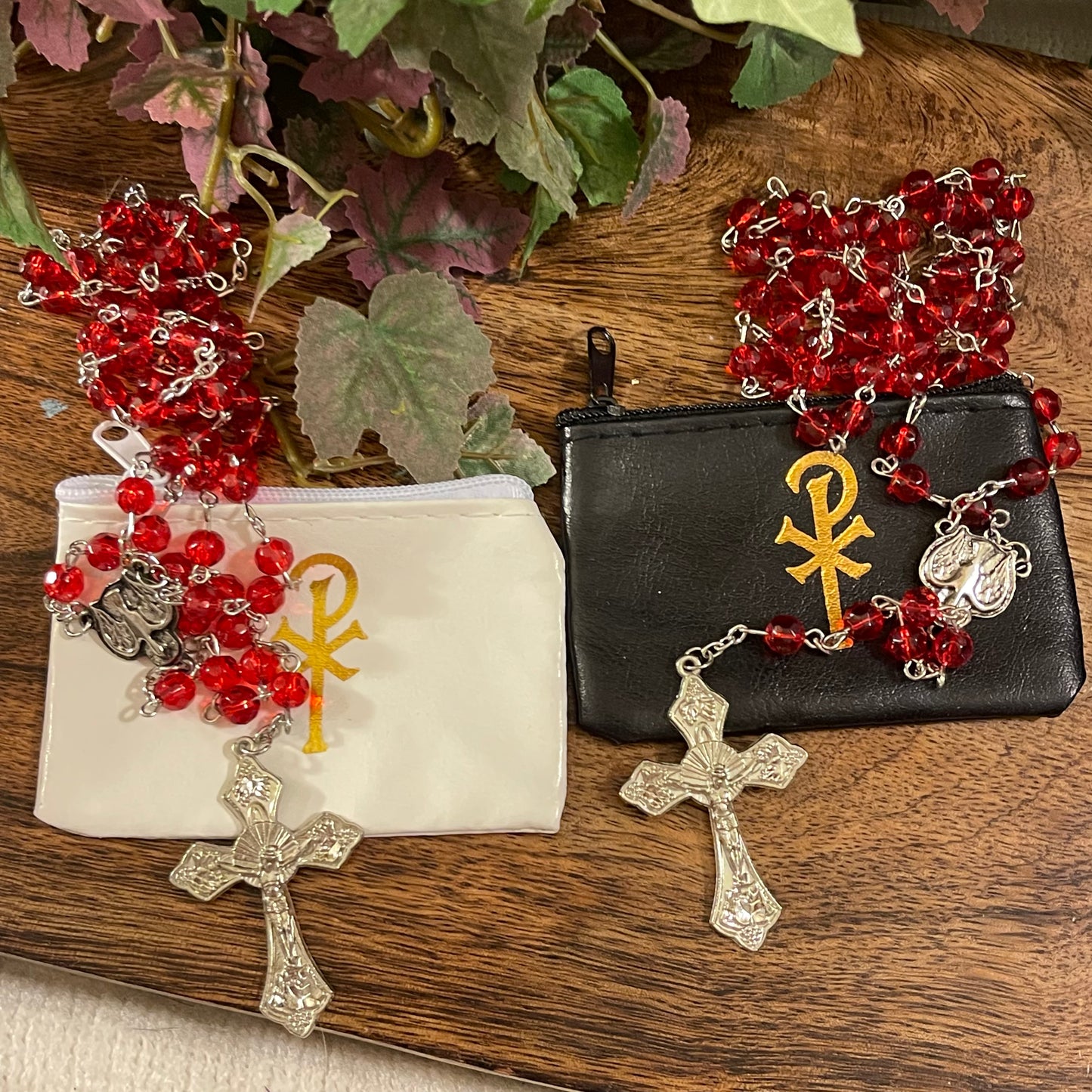 Ruby Confirmation Creed Rosary and Pouch