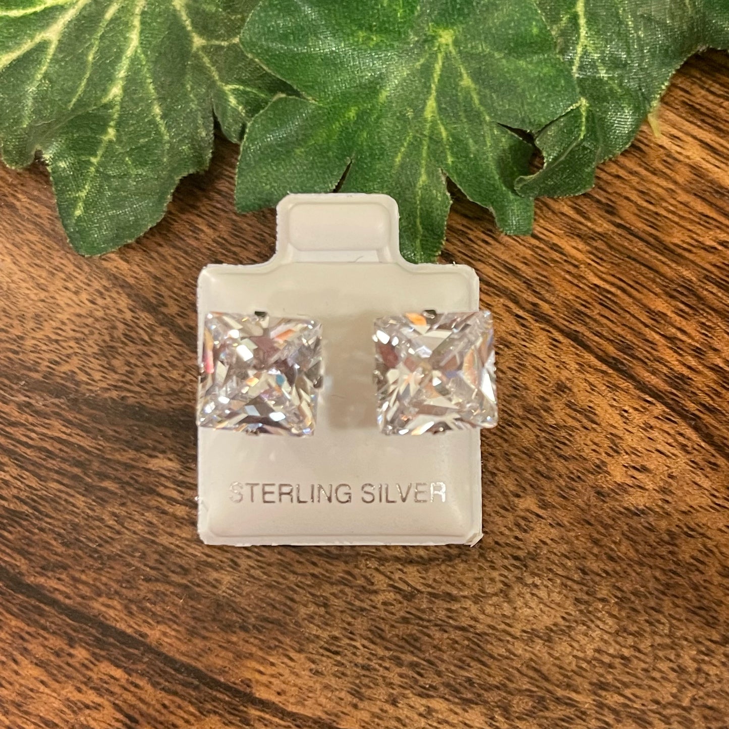 Sterling Silver Princess Cut CZ Earrings 10mm