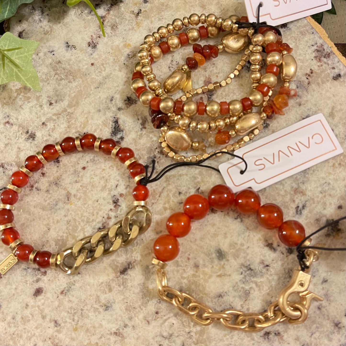 Bracelets - Rust Red Carnelian And Gold Beaded Bracelet