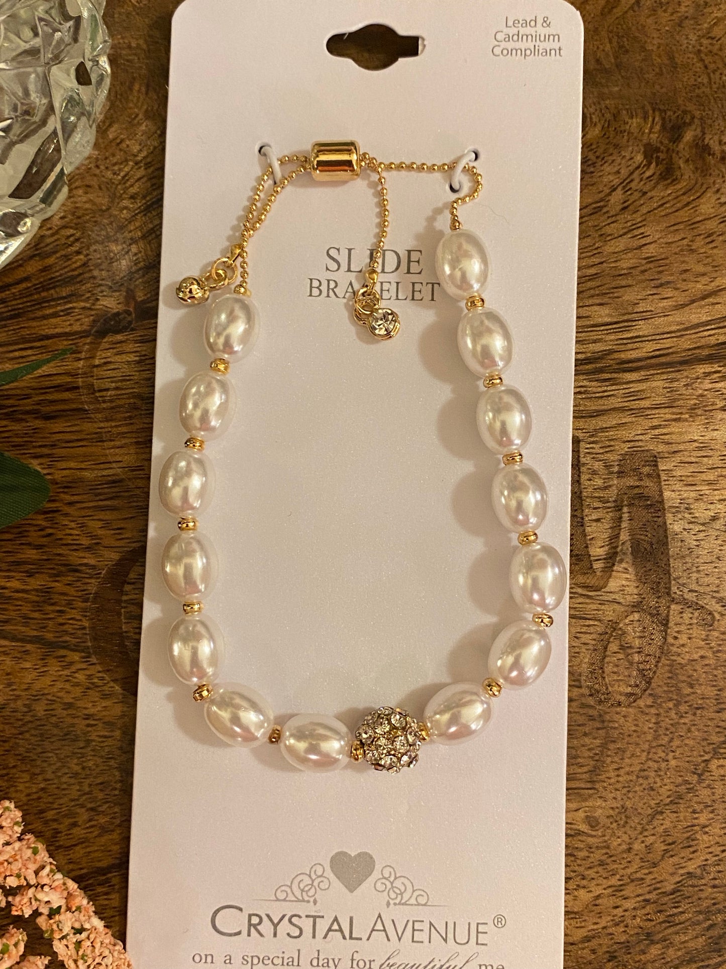 Bracelets - Faux Pearl Bolo Bracelet Featuring Rhinestone Accents