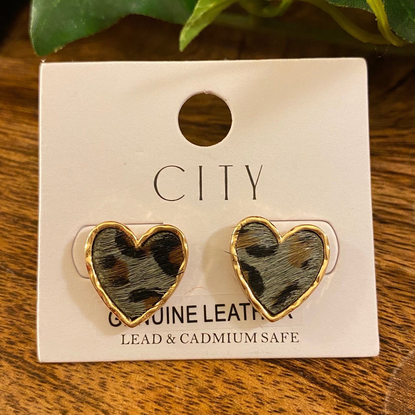 Leather Leopard Print Heart Post Back Earrings