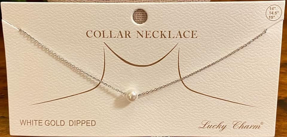 White Gold Dipped Pearl Collar Necklace