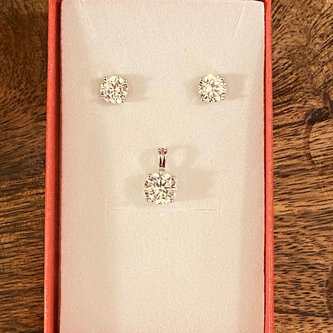Sterling Silver Round CZ Earrings and Pendant 18” Chain Is Included