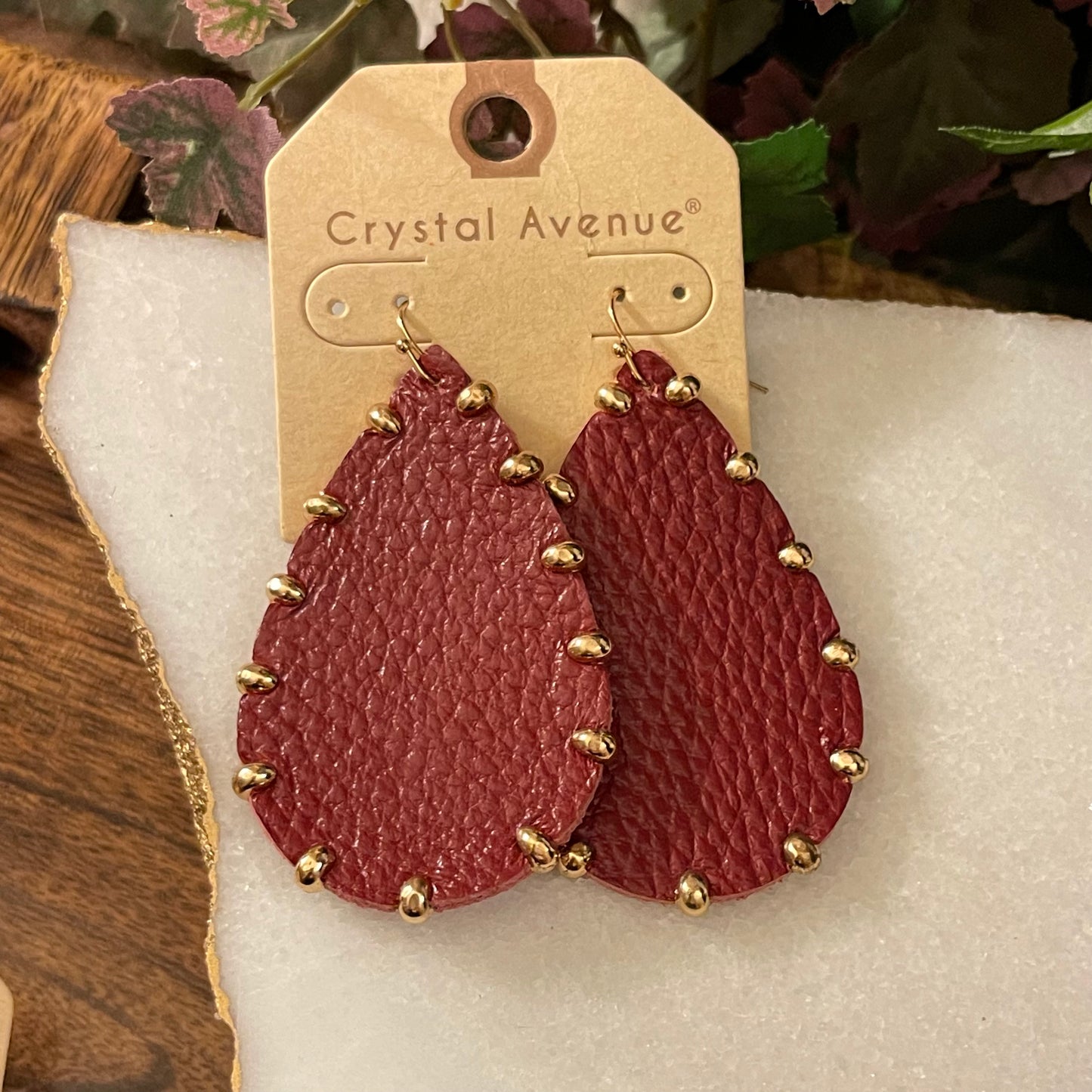 Leather Earrings Beaded Gold Embellishments