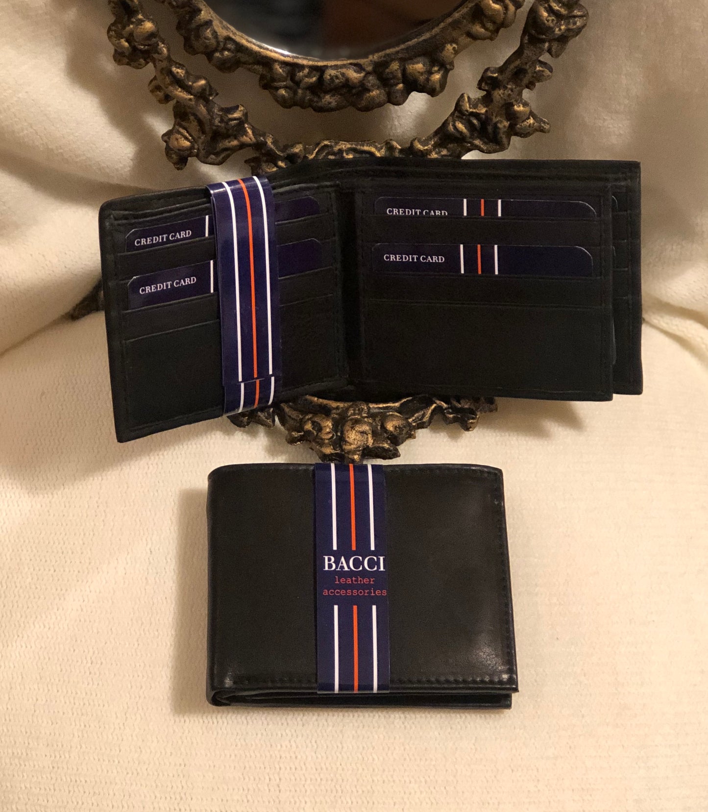 Mens Genuine Leather Bifold Wallet in the Color Black