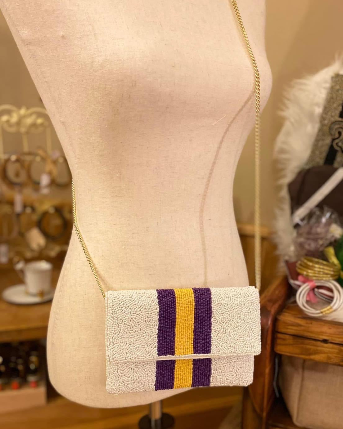 Game Day: Purple & Gold Seed Bead Handbag