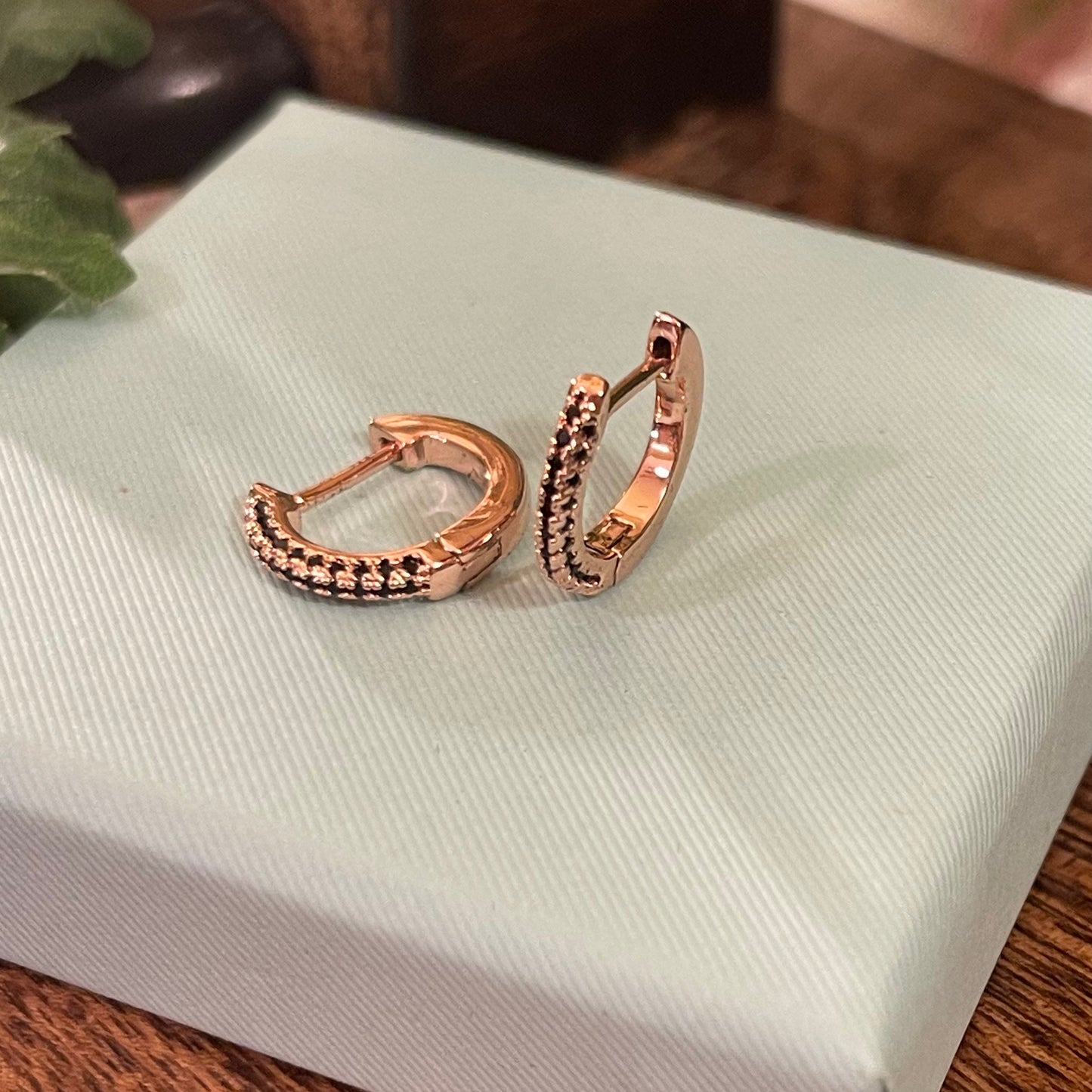 Sterling Silver Rose Gold Overlay Huggie Hoop Earrings