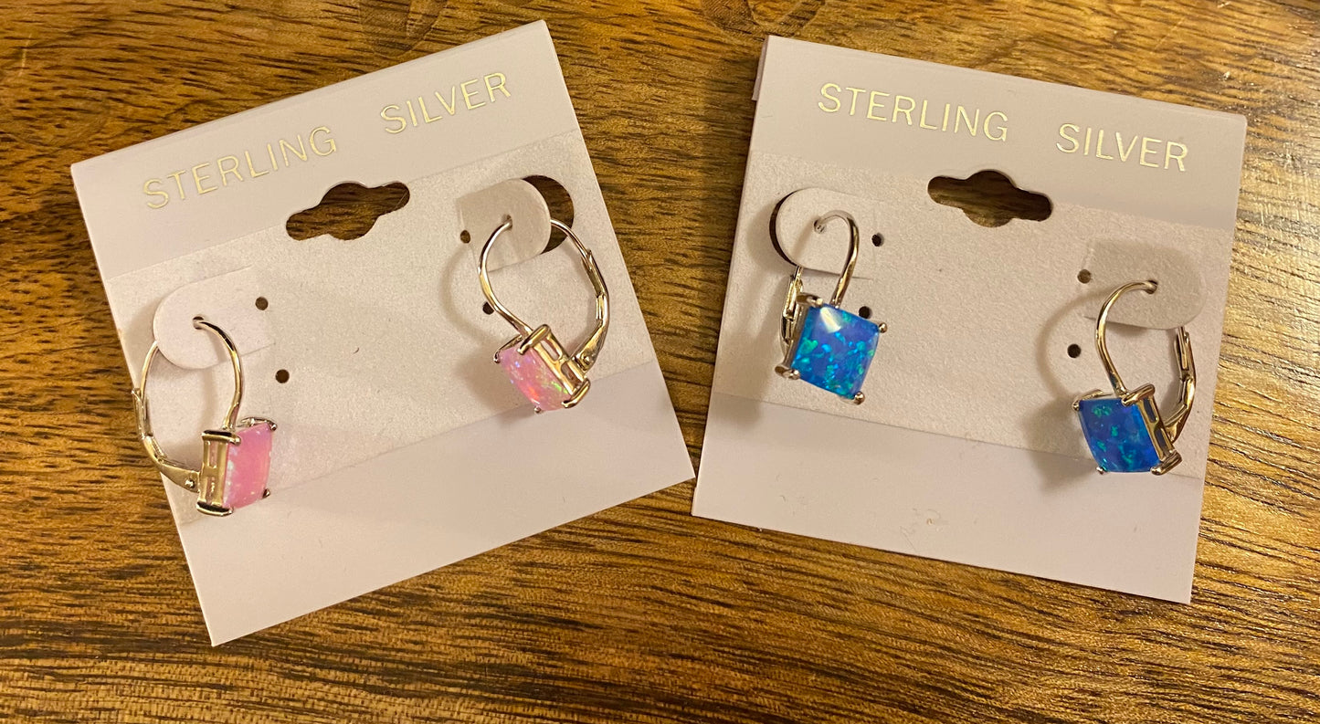 sterling silver opal lever back earrings pink Valentine's day