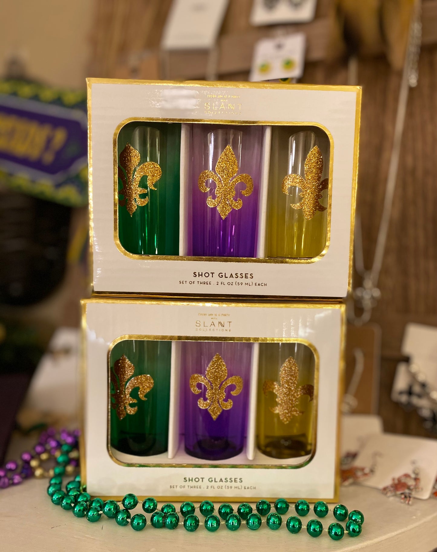 mardi gras shot glasses