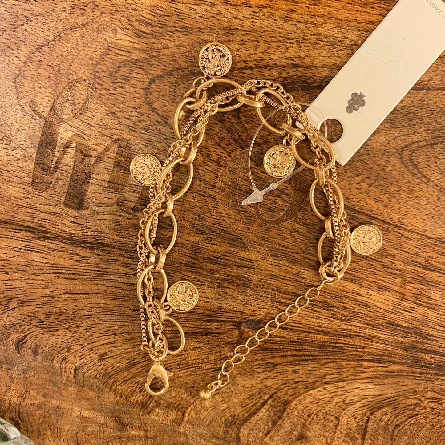 Bracelets - Worn Gold Bracelet 7.5” plus 2” extender with Claw Closure