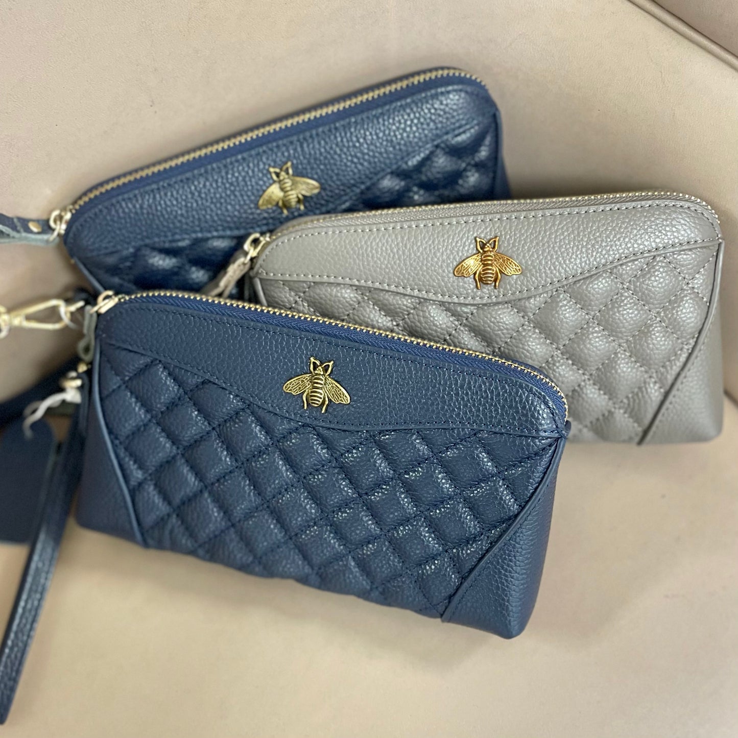 Genuine Leather Navy Clutch/Wristlet