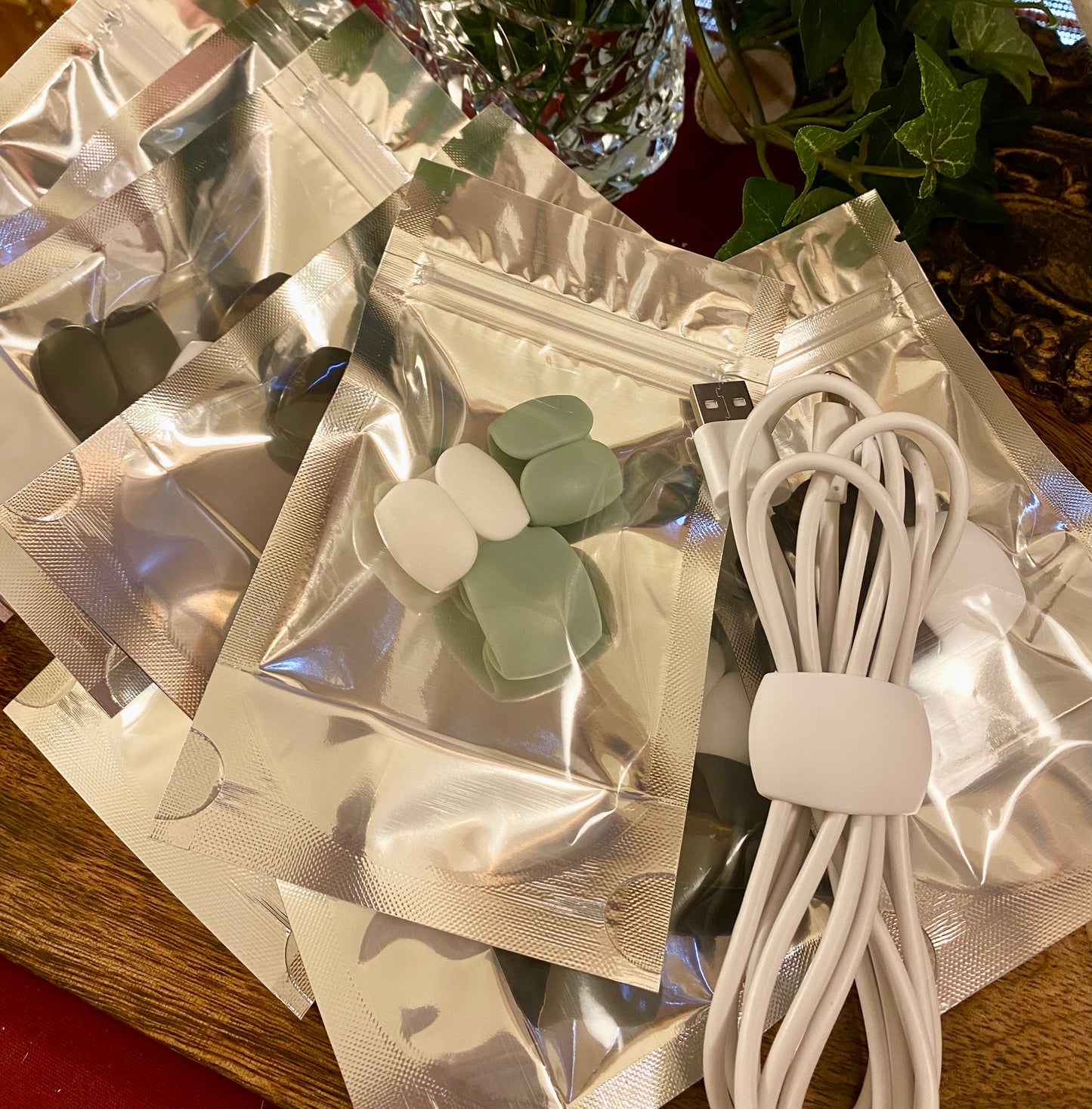 Set Of Three Cord Organizer Black & White