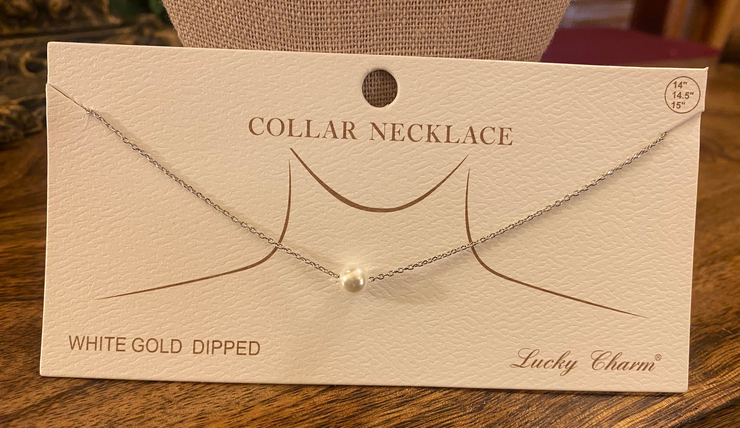 White Gold Dipped Pearl Collar Necklace