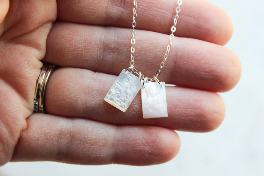 Mother of Pearl Virgin Mary 18” Necklace