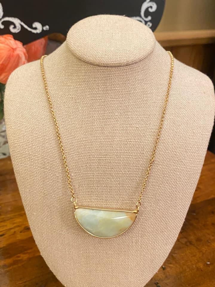 Semi Precious Stone pendant on 16” plus extension Necklace