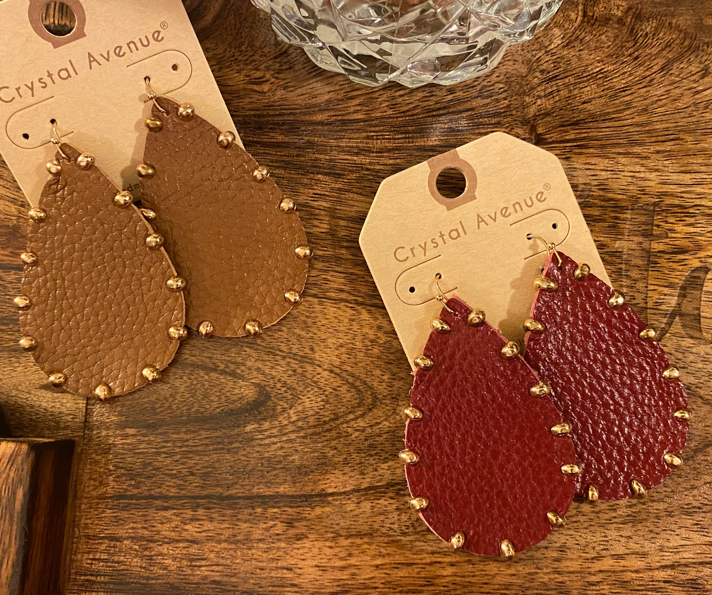 Leather Earrings Beaded Gold Embellishments