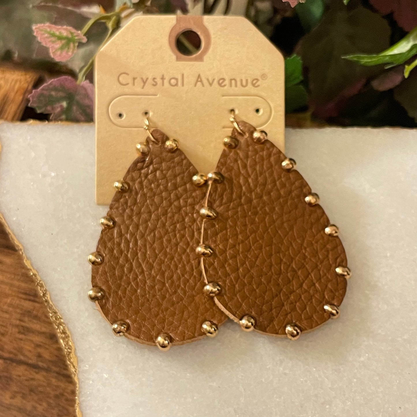 Leather Earrings Beaded Gold Embellishments
