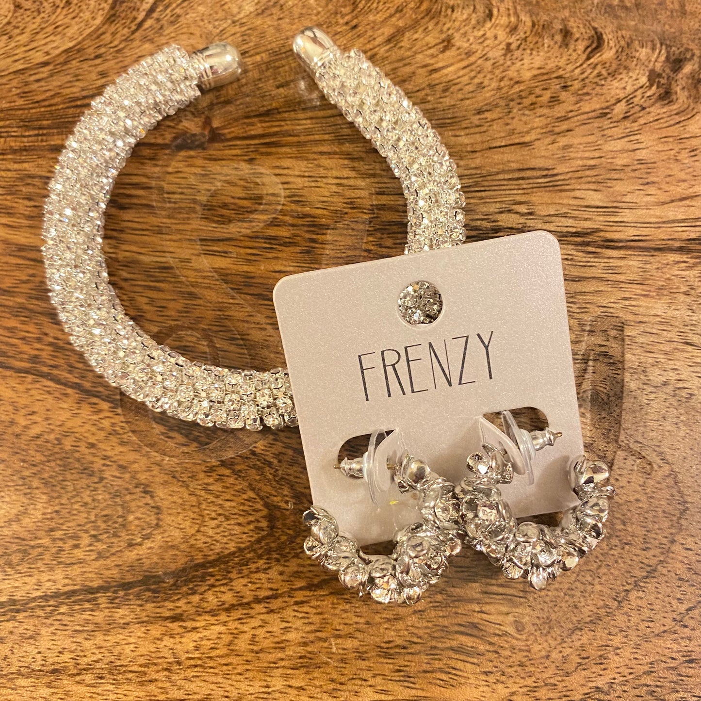 Silver And Rhinestone Hoop .5”