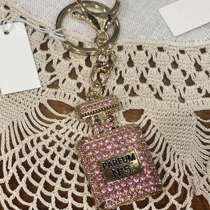 Rhinestone Embellished Parfum Shaped Keychain