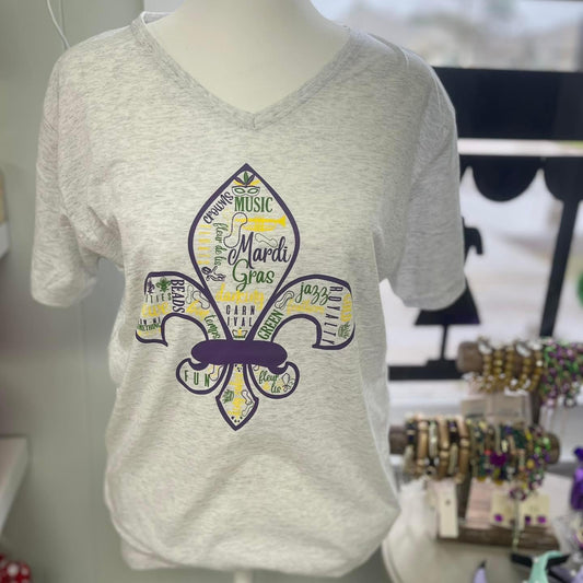 Mardi Gras Fleur De Lis Short Sleeve Top