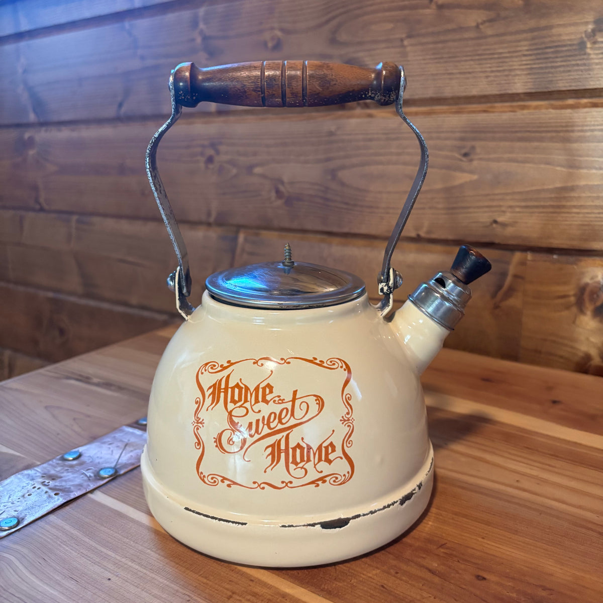 Home Sweet Home Enamelware Tea Kettle