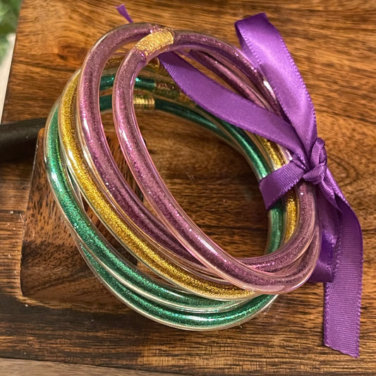 Mardi Gras Glitter Jelly Bangle Bracelet Stack