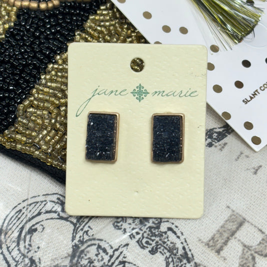 Black Druzy Post Back Earrings