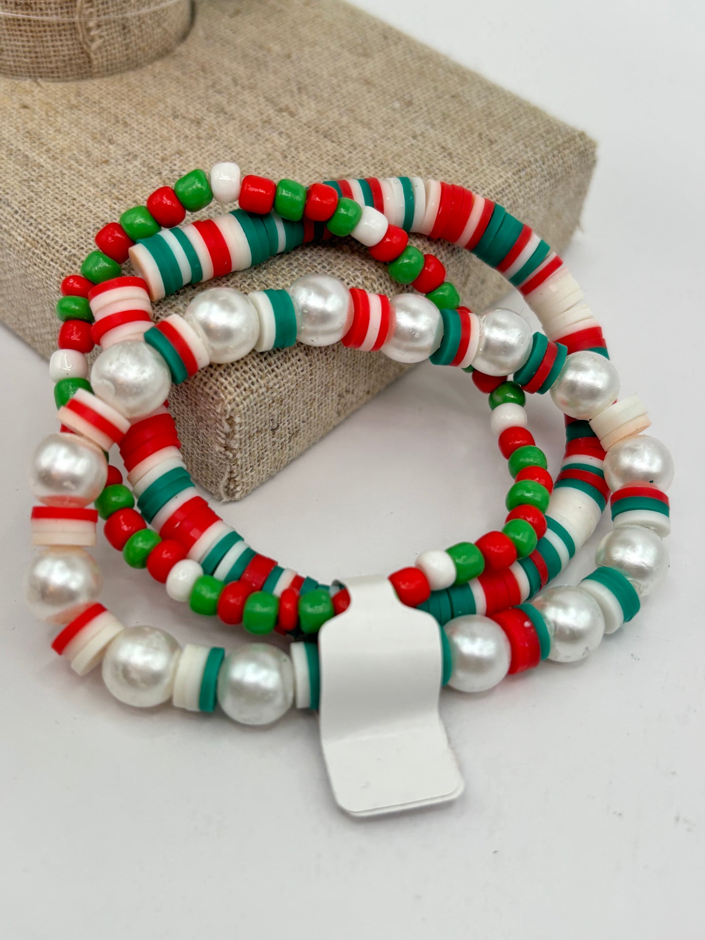 Christmas Heishi Bead and Pearl Bracelet Set