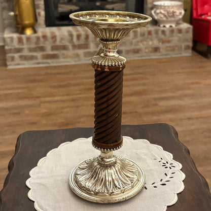 Hallmark 12" Gold Tone Candle Stick Holder 4.5" Twisted Wooden base