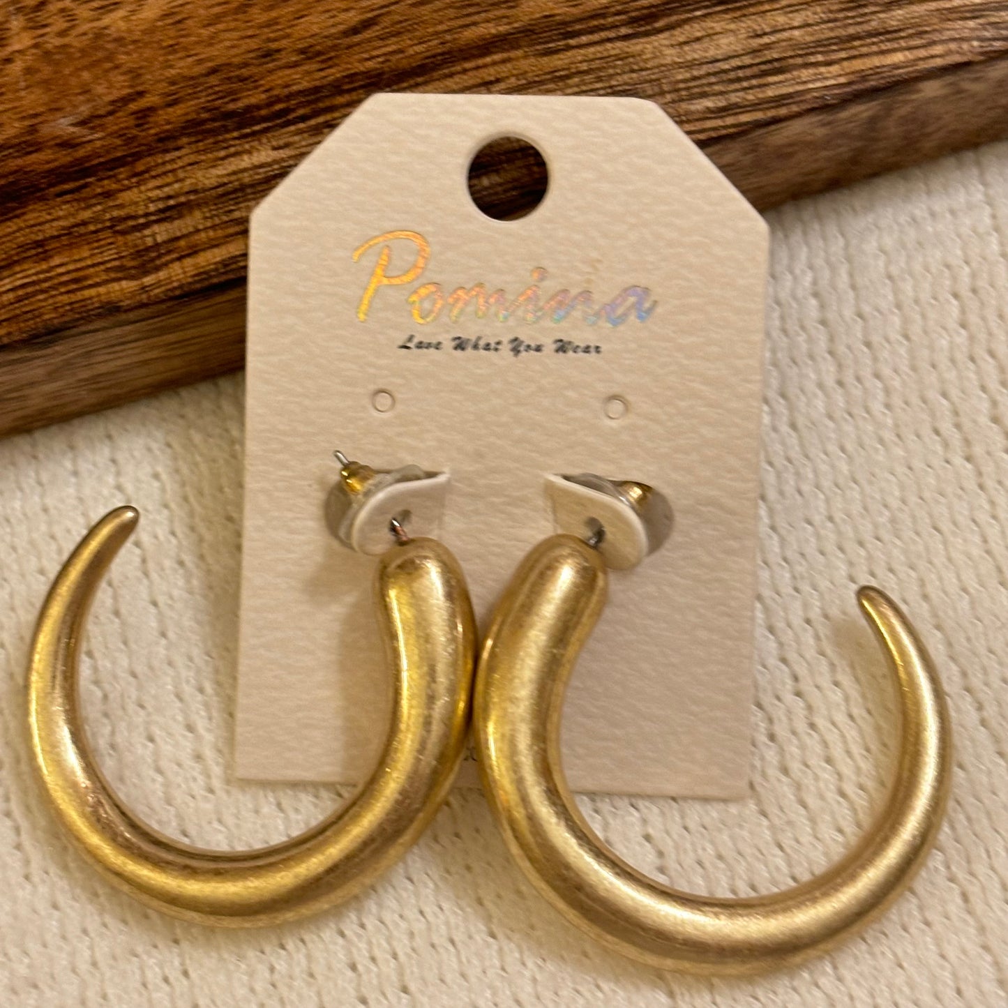 Worn Gold Tapered Drop Hoop Earring