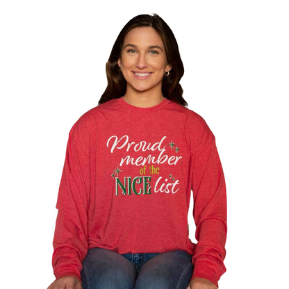 Nice List Long Sleeve Crew Neck T-Shirt Red/White