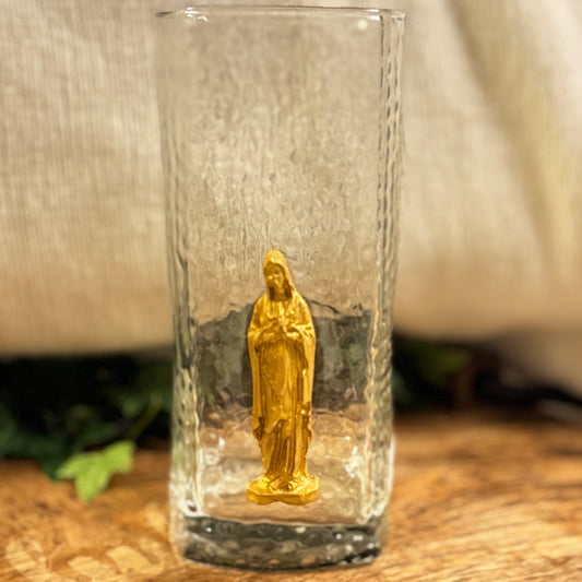 The Virgin Mary Intaglio on Vintage Dimpled Glass Vase