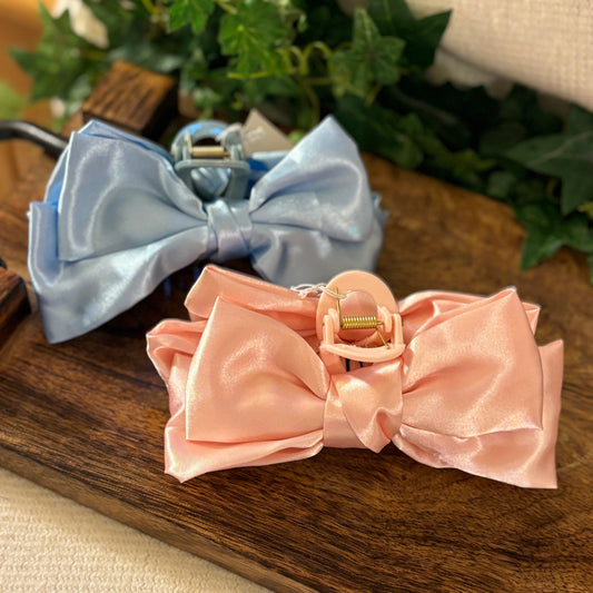 Pink or Blue Bow Hair Claw Clip 4.5”