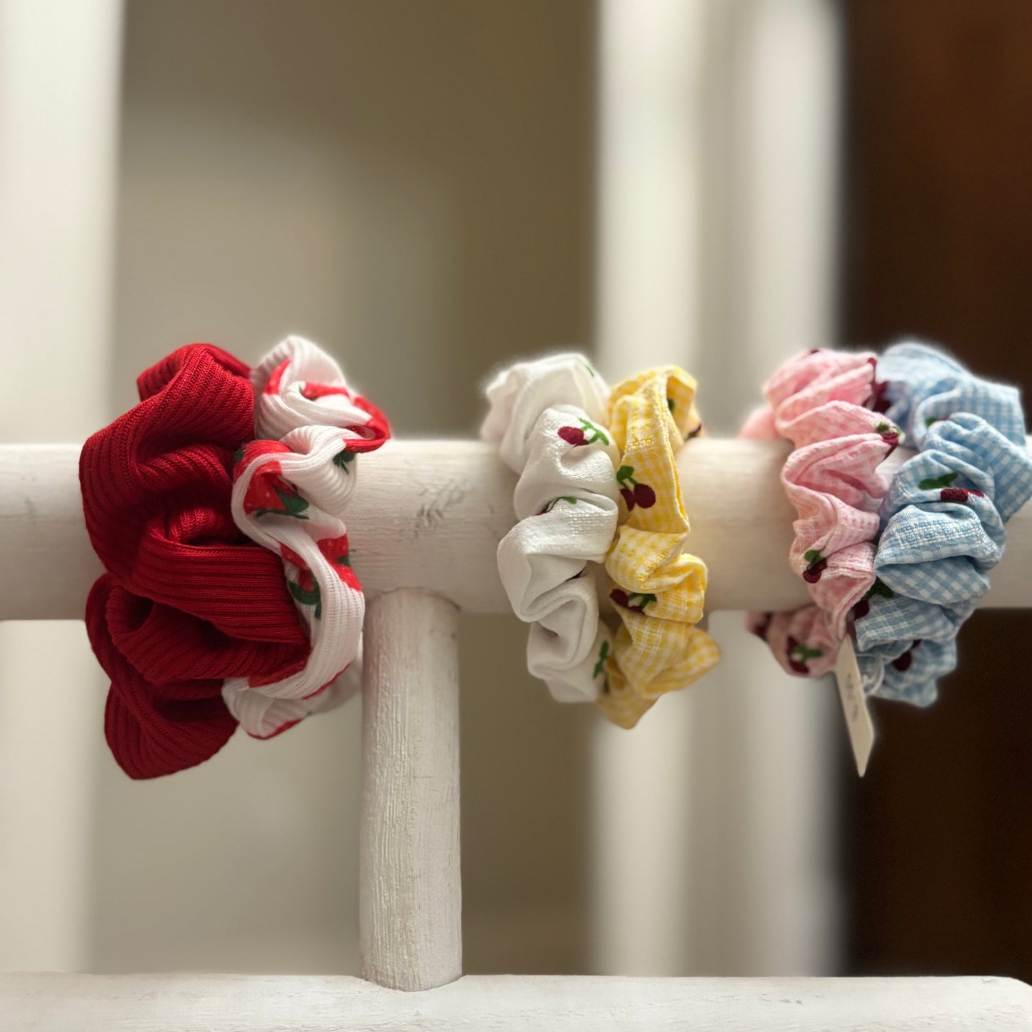 Strawberry or Cherry Printed Hair Scrunchie Set of 2