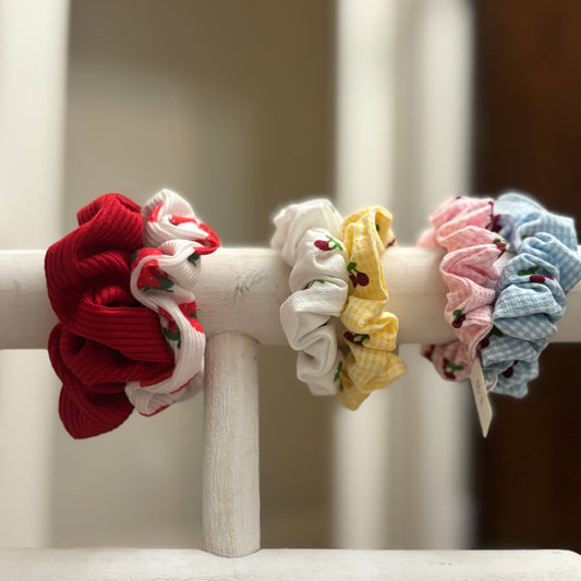 Strawberry or Cherry Printed Hair Scrunchie Set of 2