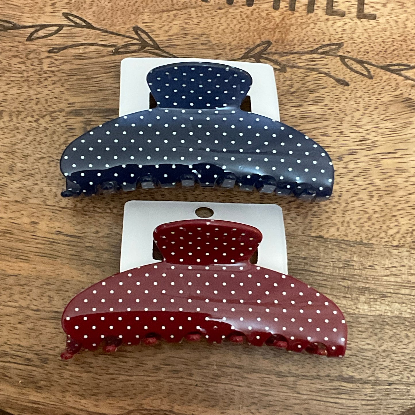 Hair Claw Clip 4” Polka Dot in Navy Blue or Red